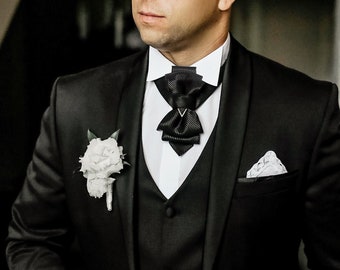 Black wedding bow tie, Creative necktie "Black Code", Groom suit black tie, Ideal tie for weddings, proms, casual events