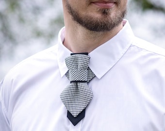 Black and white bow tie, Necktie for groom, Unisex premium quality handmade necktie, Conversation starter tie