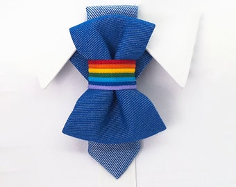 Rainbow bow tie, LGBTQ tie, Original denim bowtie created by Ruty Design