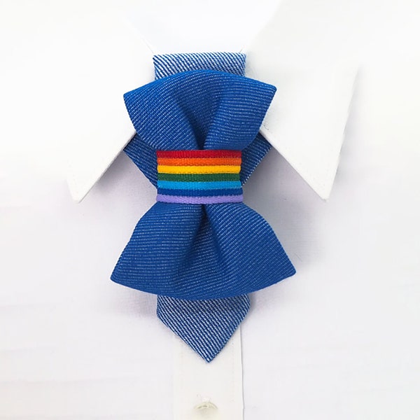 Noeud papillon arc-en-ciel, cravate LGBTQ, noeud papillon en denim original créé par Ruty Design