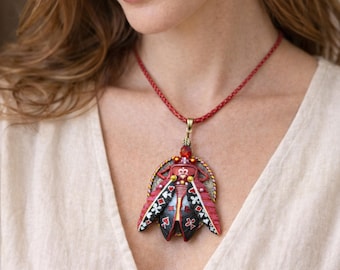 Hand-Painted Moth Pendant Necklace – Wearable Art Jewelry, Marijus Piekuras