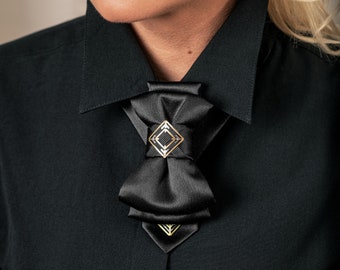 Black elegant tie for women, Neckwear For Women, Unique Beige necktie for women, Jabot tie for women, Luxury bow tie for women, gift for her