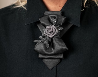 Black necktie with rose for women, Stylish Neckwear For Women, Gift for Women