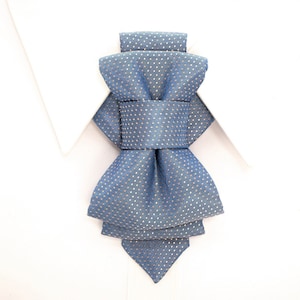 Creative blue bowtie necktie with dots, Original wedding tie, Elegant and stylish necktie image 2