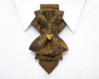 Khaki elegant tie, Olive green groom necktie, Wedding bow tie