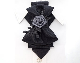 Black bow tie with rose for women, Stylish Neckwear For Women, Gift for Women