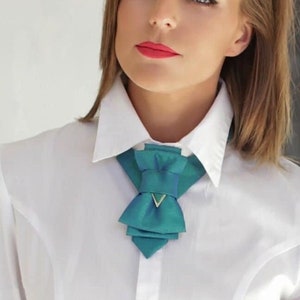 Turquoise Blue Metallic Bowtie for women, Original design ladies tie, Luxury neck accessory for women Stylish Neckwear For Women image 1