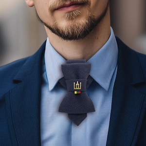 Luxury Bow Tie with Lithuanian &#39;Columns of Gediminas&#39; - Handmade Wedding Tie, Unique Groom&#39;s Attire