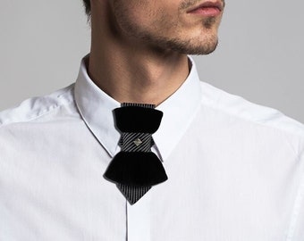 Unique black necktie, Wedding bow tie, Attention magnet black cravat, Black unisex tie, Black bow tie for tuxedo