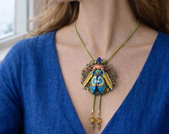 Unique design miniature painting handmade art pendant for women Luxury designer art jewelry