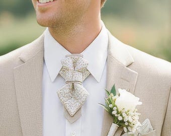 Linen Textured Pre-Tied Necktie: Handmade Men's Accessory