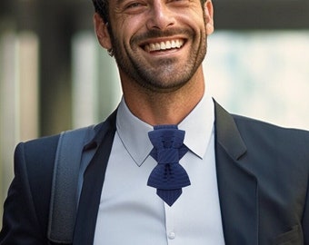 Dark blue elegant bow tie, Blue wedding necktie, Gift for stylish men, Unique blue necktie