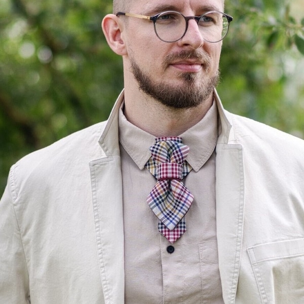 Bow tie for elegant men, Sand color stripped necktie, stylish necktie, Unique design tie
