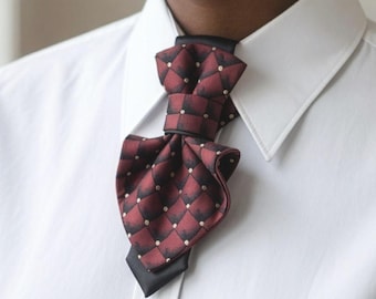 Burgundy Diamond Jabot Bow Tie – Elegant Women’s Neck Accessory, Handmade