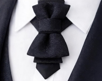 Black Wedding Bow Tie for Groom – Handmade Statement Bow Tie, Unique Designer Formal Tie for Men