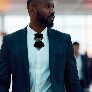 Black Velvet Vertical Bow Tie with Pinstripe Accent – Designer Statement Tie with Metallic Stud image 8