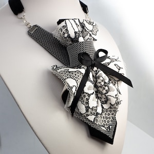 Black and white Jabot necktie for women