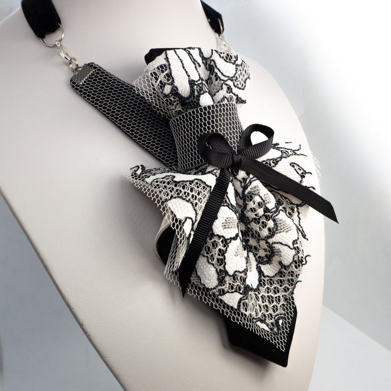 Black and white Jabot necktie for women