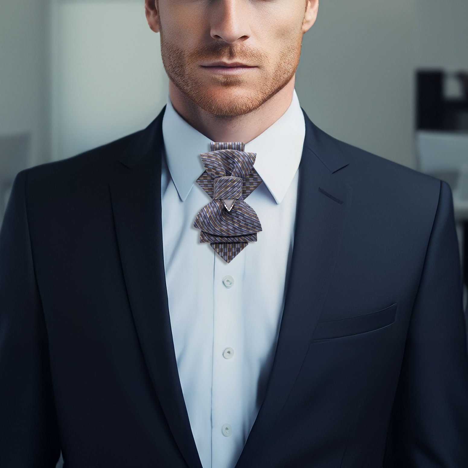 Grey Bowtie Navy Suit Blue Gray Grey Suit