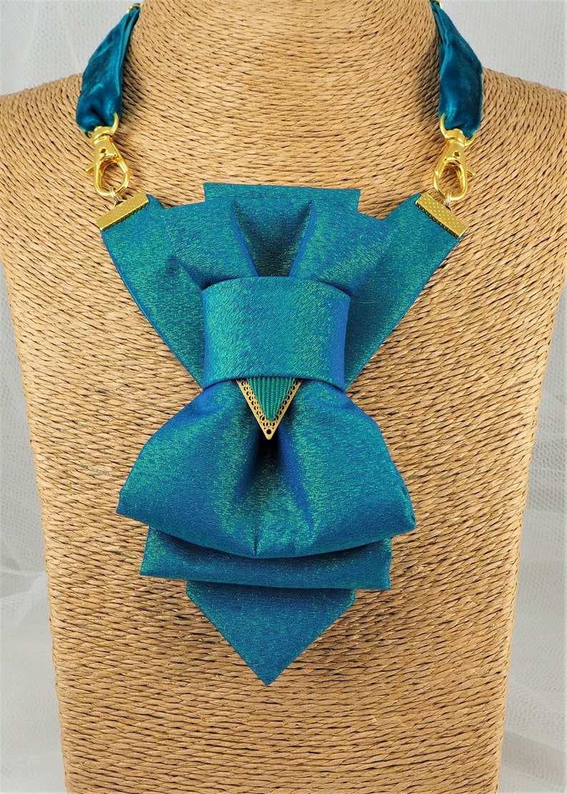 Turquoise Blue Metallic Bowtie for women, Original design ladies tie, Luxury neck accessory for women Stylish Neckwear For Women Only tie