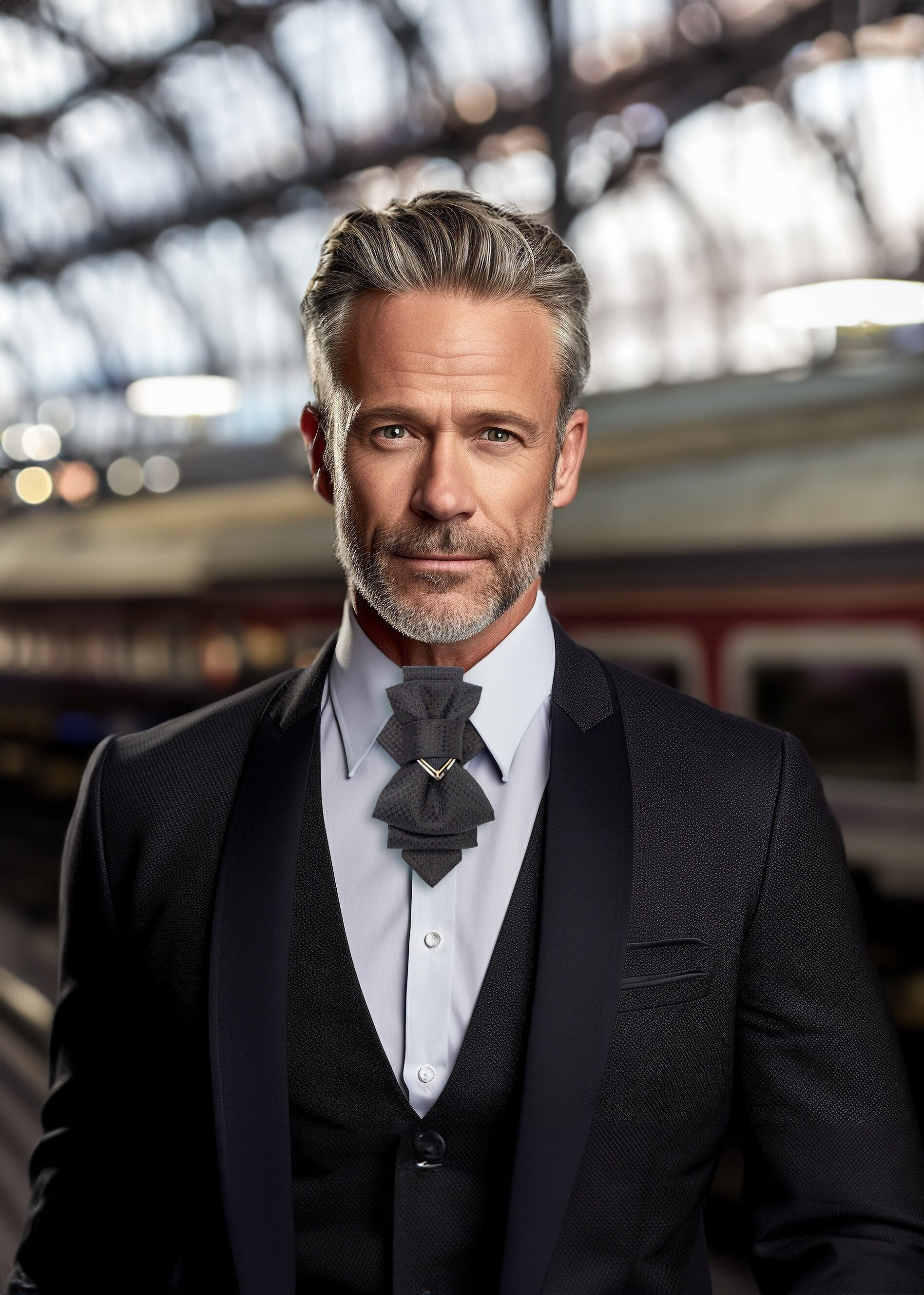 Gold bow tie store black suit
