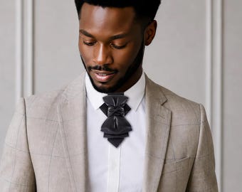 Black Vertical Bow Tie for Men – Handmade Wedding Groom Necktie, Modern Statement Neckwear
