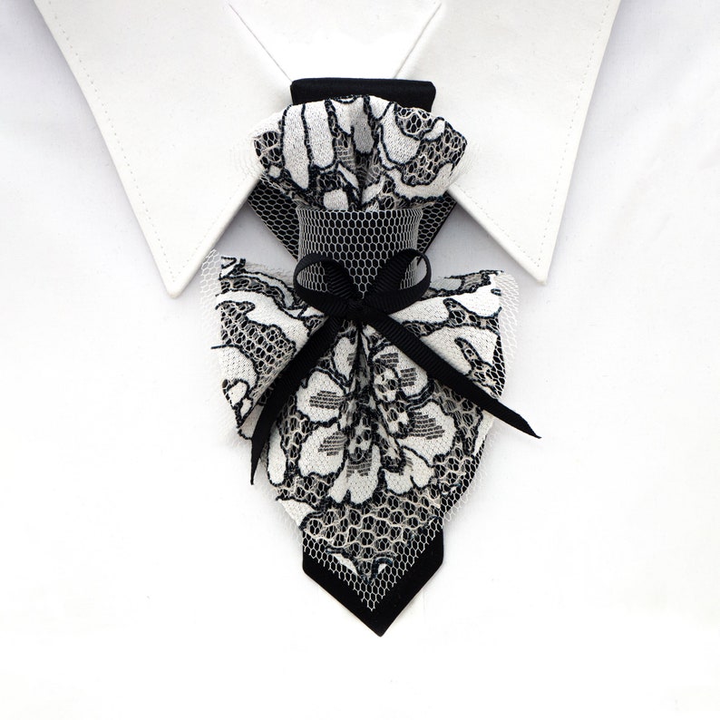 Black and white Jabot necktie for women