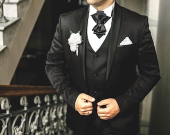 ハンドメイドのブラックコード蝶ネクタイ - 結婚式やプロムに最適