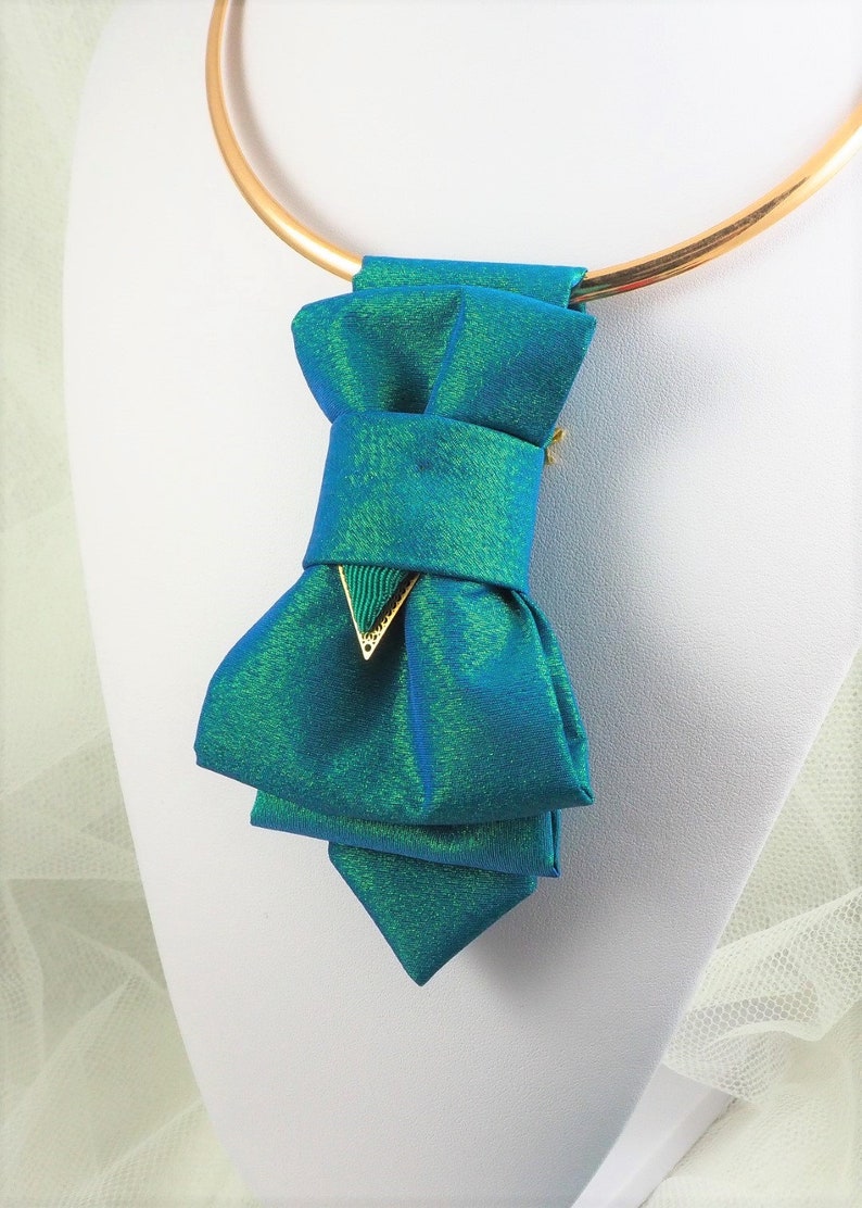Turquoise Blue Metallic Bowtie for women, Original design ladies tie, Luxury neck accessory for women Stylish Neckwear For Women image 9