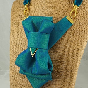 Turquoise Blue Metallic Bowtie for women, Original design ladies tie, Luxury neck accessory for women Stylish Neckwear For Women image 5