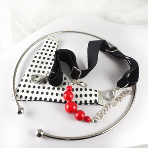 Spotted tie for women, White Bow Tie, Polka dot Necktie, Multi functional tie Stylish Neckwear For Women image 5
