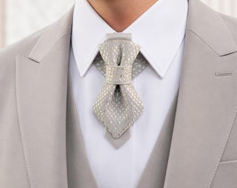Handmade Champagne Gold Geometric Cravat, Designer Wedding Neckwear, Pre-Tied Formal Accessory