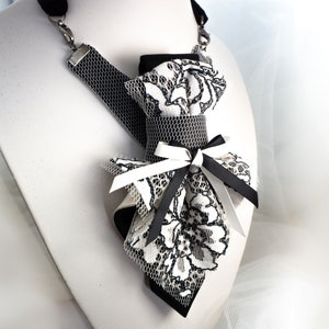 Lace necktie for women, Bow tie for lady, Jabot bowtie for her, Black and white unique tie for women, Anniversary tie image 7