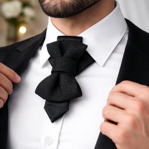 Black Bow Tie Hopper Tie – Statement Wedding Accessory, Modern Formal Style, Handcrafted Lithuania