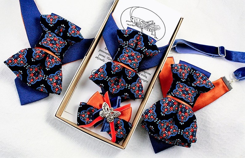 Bow ties for couple, Familly ties, Bow tie for women and men, Gift tie for a couple bee brooch