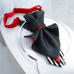 Black and white unique design jabot necktie for women, Womens luxury necktie, tie jabot for lady