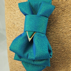 Turquoise Blue Metallic Bowtie for women, Original design ladies tie, Luxury neck accessory for women Stylish Neckwear For Women image 7