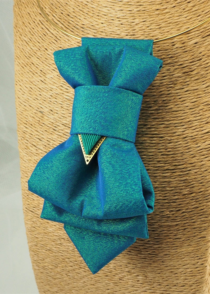 Turquoise Blue Metallic Bowtie for women, Original design ladies tie, Luxury neck accessory for women Stylish Neckwear For Women image 7