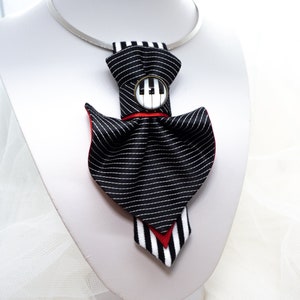 Black and white unique design jabot necktie for women, Womens luxury necktie, tie jabot for lady