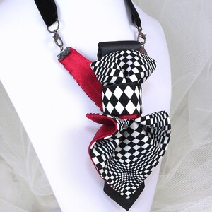 abot Bow tie for women, Squared jabot for ladies, Women's luxury black and white necktie, Perfect Gift for Her