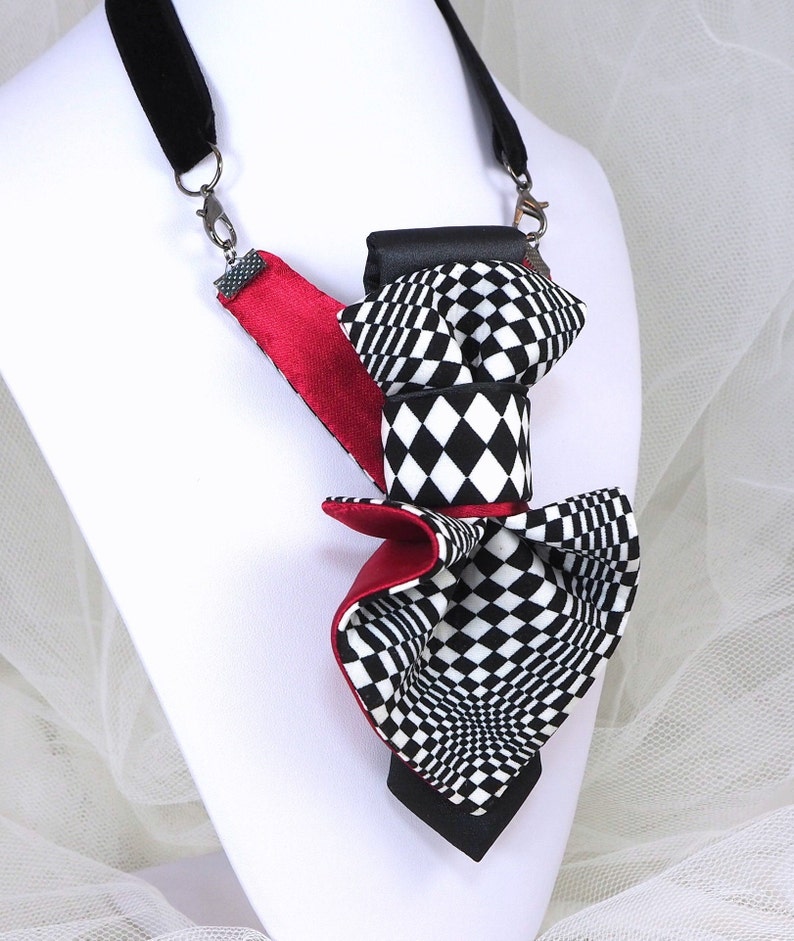 abot Bow tie for women, Squared jabot for ladies, Women's luxury black and white necktie, Perfect Gift for Her