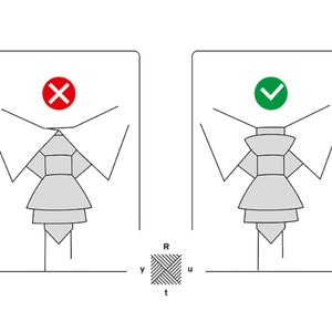 May include: A line art illustration showing two shirt collars with ties. The left side features a red X symbol over a loose tie, while the right side features a green check mark over a properly tightened tie. A square logo with the letters R, y, u, t is centred.