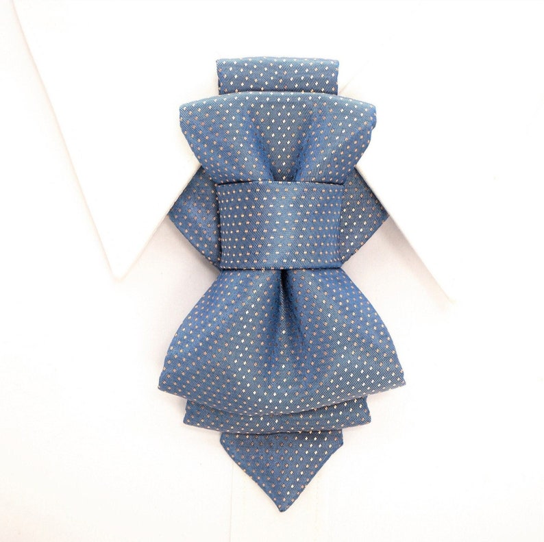 Creative blue bowtie necktie with dots, Original wedding tie, Elegant and stylish necktie No pocket square