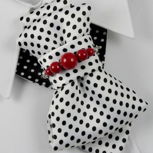 Spotted tie for women, White Bow Tie, Polka dot Necktie, Multi functional tie Stylish Neckwear For Women white with beads