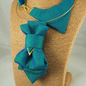 Turquoise Blue Metallic Bowtie for women, Original design ladies tie, Luxury neck accessory for women Stylish Neckwear For Women With gold color hoop