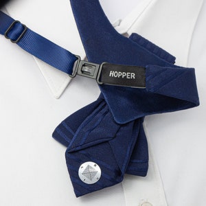 Dark blue elegant bow tie, Blue wedding necktie, Gift for stylish men, Unique blue necktie image 5