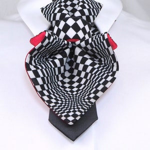 Jabot Bow tie for women, chess tie for lady, abot Bow tie for women, Squared jabot for ladies, Women's luxury black and white necktie, Perfect Gift for Her