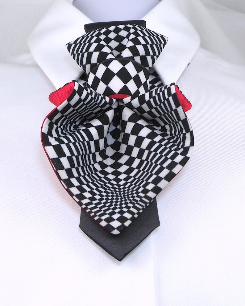 Jabot Bow tie for women, chess tie for lady, abot Bow tie for women, Squared jabot for ladies, Women's luxury black and white necktie, Perfect Gift for Her