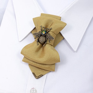 Khaki yellow bowtie for women with bee, Luxury accessory for new fashion lovers, Stylish neckwear for women image 3