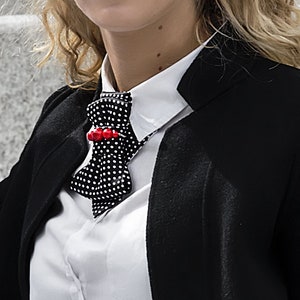 Spotted tie for women, White Bow Tie, Polka dot Necktie, Multi functional tie Stylish Neckwear For Women, Stylish Bow Tie for Women